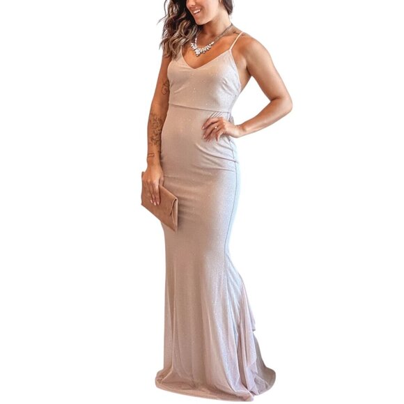 Lovely Day Ivory Glitter Maxi Dress Bow Ruffle Detail Sparkle Size S - Picture 5 of 14